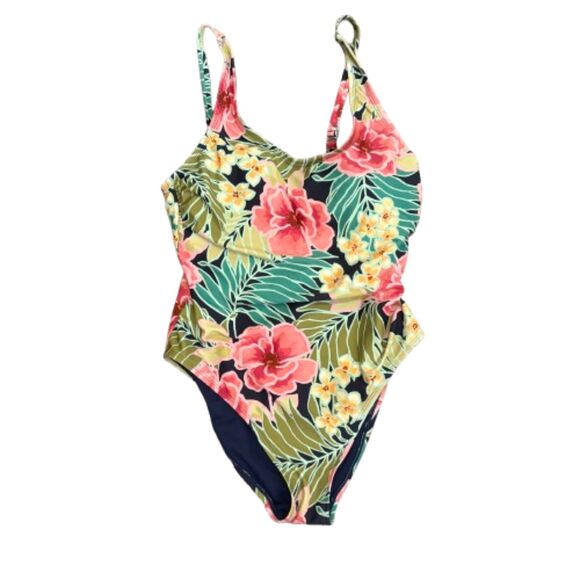 Hurley Floral One Piece Swimsuit‎ Back Cutout UPF 50+ Tropical Size Medium - Picture 3 of 7